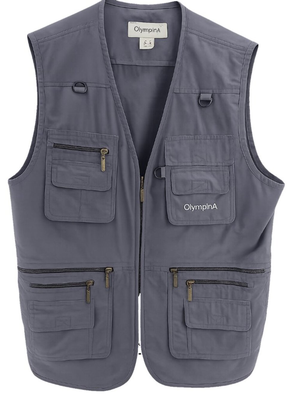 OlympinA Gray Utility Vest Medium Fishing Travel Safari Multi Pocket
